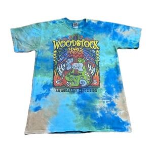 Liquid Blue Sz MEDIUM Woodstock Shirt 3 Days Peace & Music White Lake NY Tie Dye